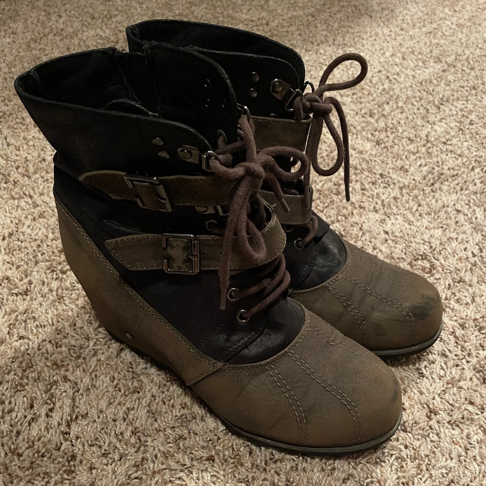 Wedge lace up booties- size 8